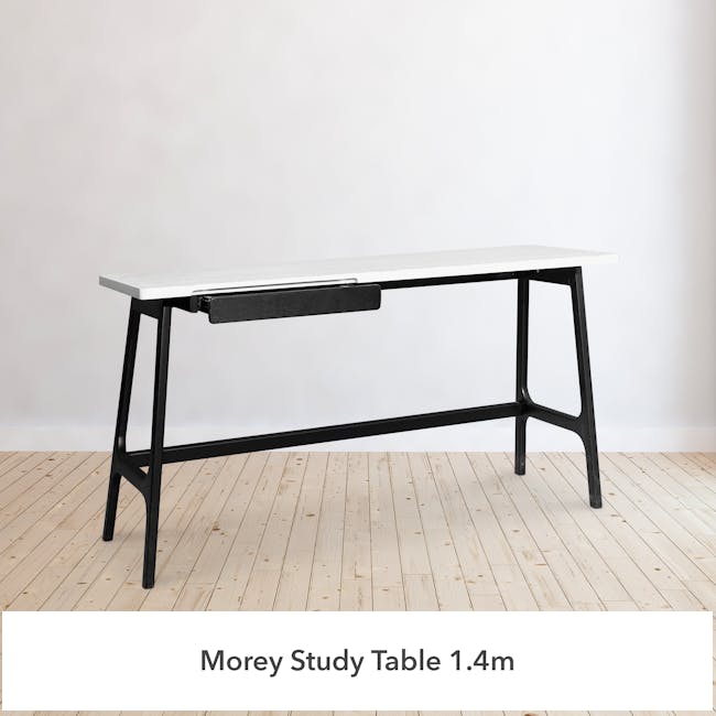 Morey Study Table 1.4m - Black, White, Black Ash - 1
