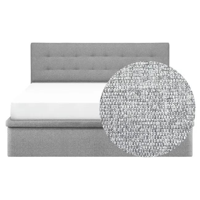 ESSENTIALS King Headboard Storage Bed - Pebble (Eco Clean Fabric) - 4 - Grey upholstered headboard, white mattress, modern