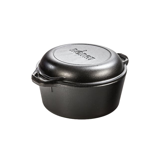 Lodge 5 Quart/ 10 Inch Seasoned Cast Iron Double Dutch Oven - 1 - Stainless steel cooking pot with black exterior, Chef's