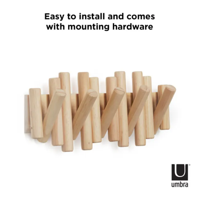 Picket 5 Wall Hook - Natural - 10 - Wooden mallets, easy installation, mounting hardware included, light-colored wood