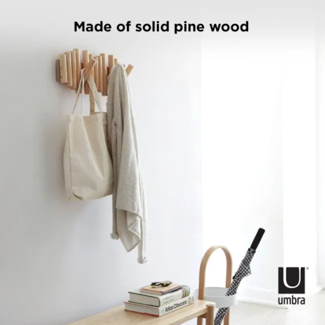 Picket 5 Wall Hook - Natural - 7 - Solid pine wood, minimalist design, wall-mounted organizer, natural materials