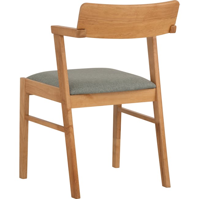 Zelig Dining Chair - Oak, Mint Green (Fabric) - 6 - Wooden chair with curved backrest and armrests, light brown finish, gray