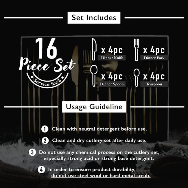 Table Matters Cubic 16pc Cutlery Set - Matt Gold - 9
