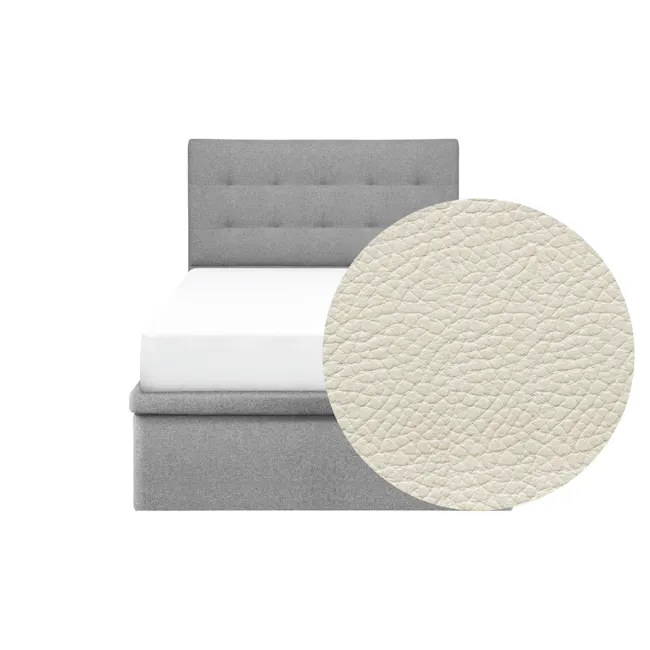 ESSENTIALS Single Headboard Storage Bed - Snow (Faux leather) - 1 - Grey upholstered headboard, white bed linens, textured