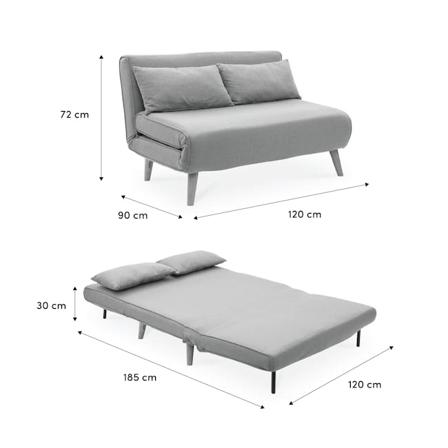 Noel 2 Seater Sofa Bed - Oatmeal - 8 - Grey sofa, 72 cm height, 90 cm width, 120 cm depth, 30 cm seat cushion, 185 cm