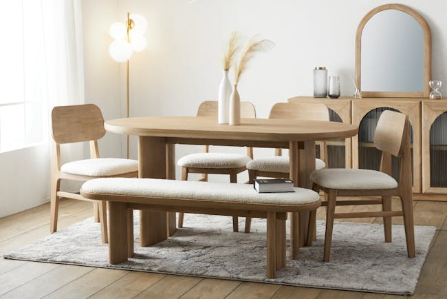 Catania Extendable Dining Table 1.6m-2m with 2 Catania Dining Chairs and 1 Catania Cushioned Bench 1.2m - 1