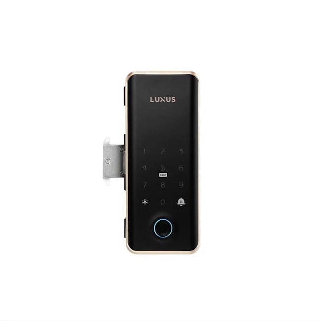 Luxus Vantage Digital Door Lock - 1 - Black, sleek, modern lock with gold accents, Dual keypad design for secure entry, Card