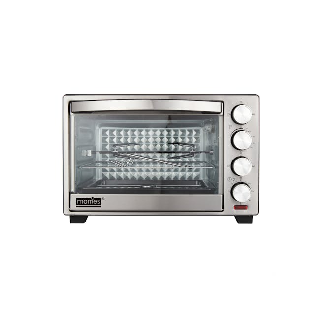 MORRIES Oven with Rotisserie & Convection Function - 48L - 2 - Silver toaster with glass door, stainless steel finish, four