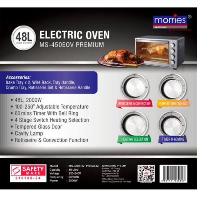 MORRIES Oven with Rotisserie & Convection Function - 48L - 4 - Large capacity, 48L electric oven, MS-450EOV premium