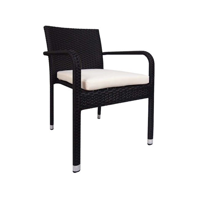 Addison 4 Pc Outdoor Dining Set - White Cushion - 4 - Woven outdoor chair, black rattan frame, white cushion, minimalist