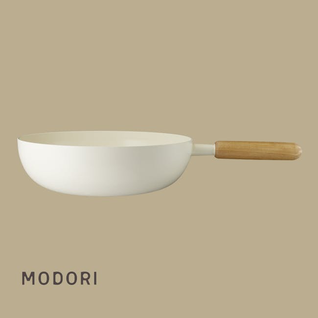 Goodle White Nonstick Wok 28cm - Cream White - 4 - White ceramic bowl, minimalist design, modern kitchenware, elegant
