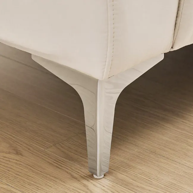 Macaron 2 Seater Left Chaise Sofa with Ottoman - Ivory (Pet Friendly) - 26 - Cream-colored, elegant, curved, wooden