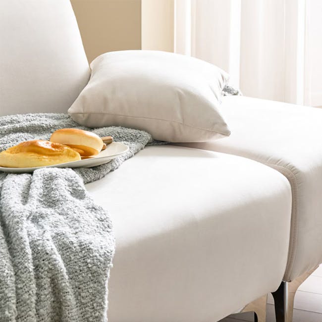 Macaron 2 Seater Left Arm Chaise Sofa - Ivory (Pet Friendly) - 21 - White upholstered sofa, soft gray throw blanket