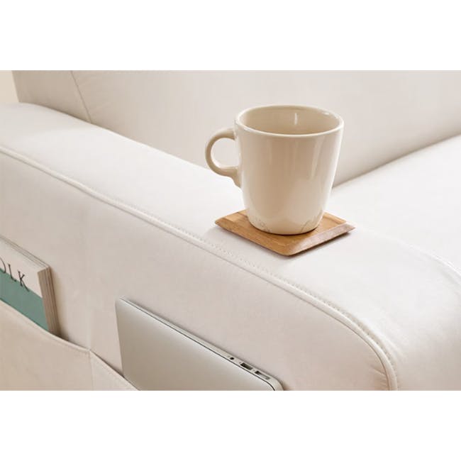 Macaron 2 Seater Left Arm Chaise Sofa - Ivory (Pet Friendly) - 10 - White leather couch, minimalist design, cozy setting