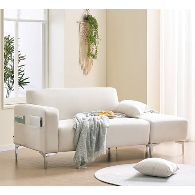 Macaron 2 Seater Left Arm Chaise Sofa - Ivory (Pet Friendly) - 6 - White modern sofa, minimalist decor, natural light