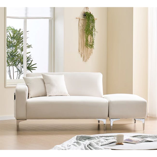 Macaron 2 Seater Left Arm Chaise Sofa - Ivory (Pet Friendly) - 16 - White modern sofa, minimalist decor, natural light