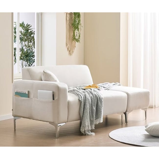 Macaron 2 Seater Left Arm Chaise Sofa - Ivory (Pet Friendly) - 15 - Cream-colored, modern sofa, minimalist design, sleek
