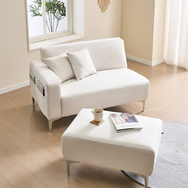 Macaron 2 Seater Left Arm Chaise Sofa - Ivory (Pet Friendly) - 19 - White modern sofa, minimalist decor, light beige walls