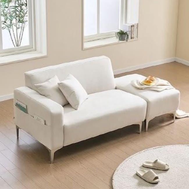Macaron 2 Seater Left Arm Chaise Sofa - Ivory (Pet Friendly) - 23 - White modern sofa, minimalist design, light beige