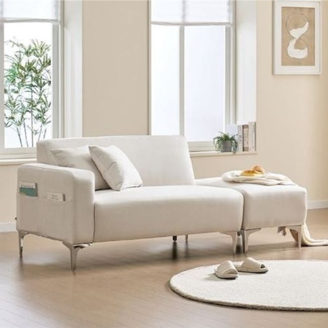 Macaron 2 Seater Left Arm Chaise Sofa - Ivory (Pet Friendly) - 20 - Cream-colored, modern sofa, minimalist design, light