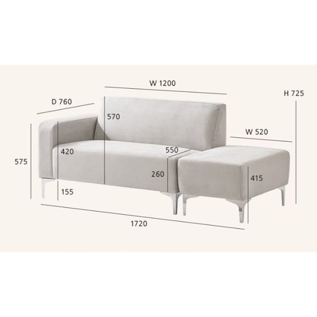 Macaron 2 Seater Left Arm Chaise Sofa - Ivory (Pet Friendly) - 12 - Modern L-shaped sofa, 570 x 420, 1720 x 260, 550 x 570