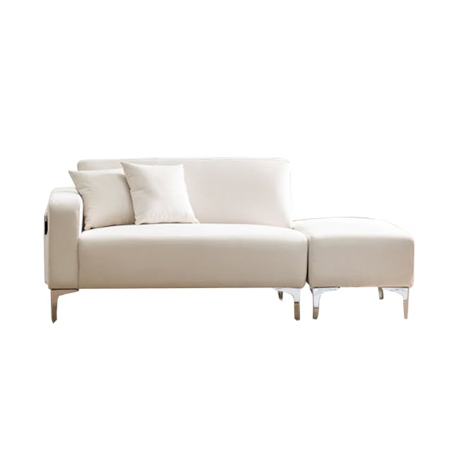 Macaron 2 Seater Left Arm Chaise Sofa - Ivory (Pet Friendly) - 14 - Luxurious white leather sofa, minimalist design, modern