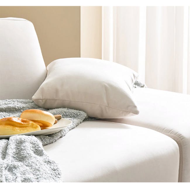 Macaron 2 Seater Left Arm Chaise Sofa - Ivory (Pet Friendly) - 11 - White sofa, soft cushions, cozy atmosphere, breakfast