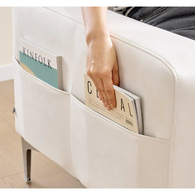 Macaron 2 Seater Left Arm Chaise Sofa - Ivory (Pet Friendly) - 5 - Leather armchair, magazine holder, magazine, white