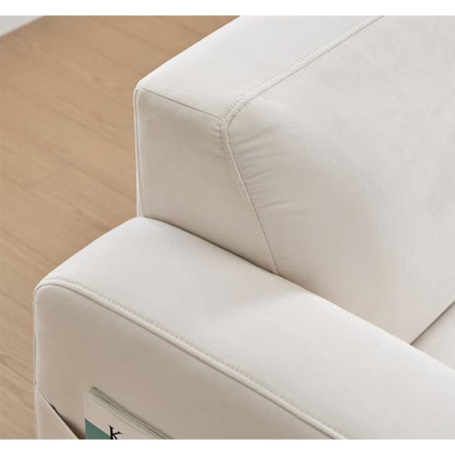 Macaron 2 Seater Left Arm Chaise Sofa - Ivory (Pet Friendly) - 4 - Cream-colored leather sofa, minimalist design, smooth