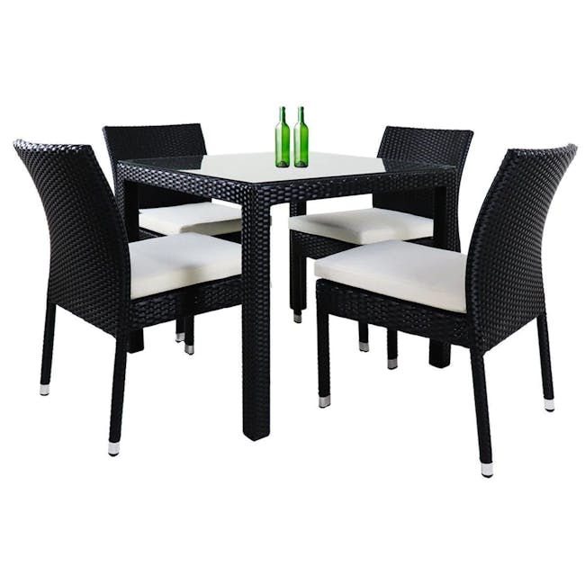 Monde 4 Chair Outdoor Dining Set - White Cushion - 0