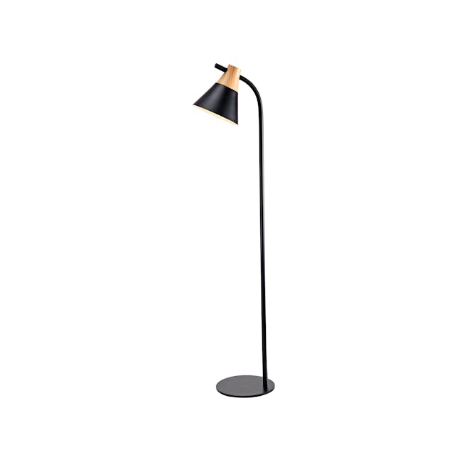 Thora Floor Lamp - Black - 1 - Modern desk lamp with sleek black finish and wooden accent, elegant and minimalist design