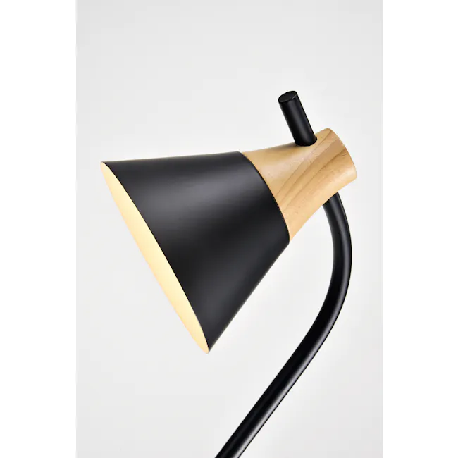 Thora Floor Lamp - Black - 2 - Modern desk lamp, black shade, wooden handle, sleek design, minimalist style, contemporary