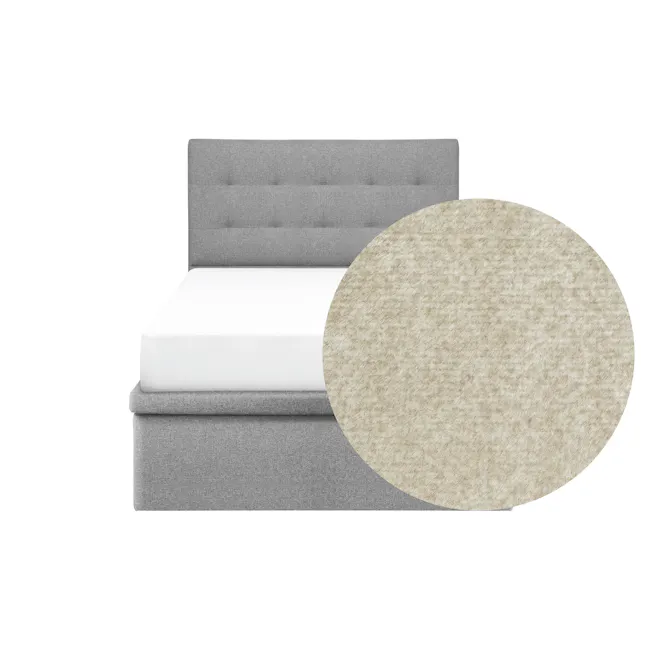 ESSENTIALS Single Headboard Storage Bed - Latte (Pet Friendly) - 1 - Grey upholstered headboard, white bed linens, textured