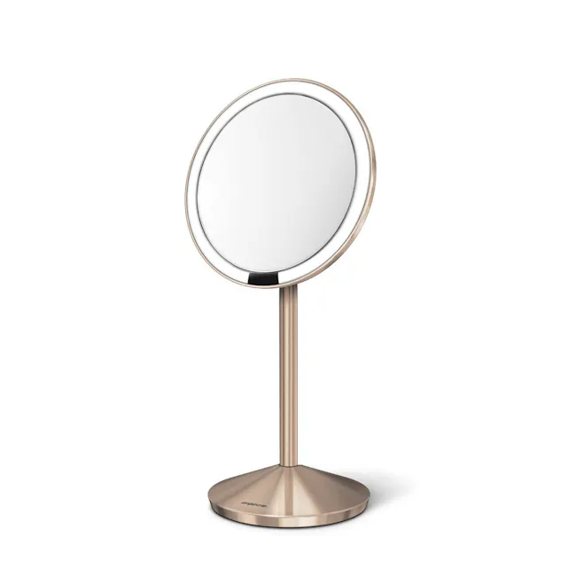simplehuman Mini Sensor Mirror 5'' Round - Rose Gold - 2 - Round mirror with gold frame, minimalist design, modern