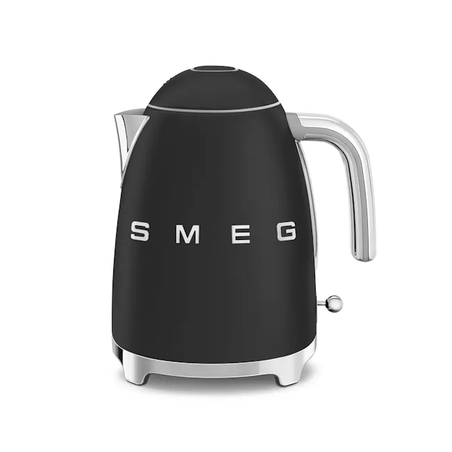 Smeg 1.7L Kettle - Matte Black - 1 - Sleek black electric kettle with silver accents, Modern kitchen appliance with