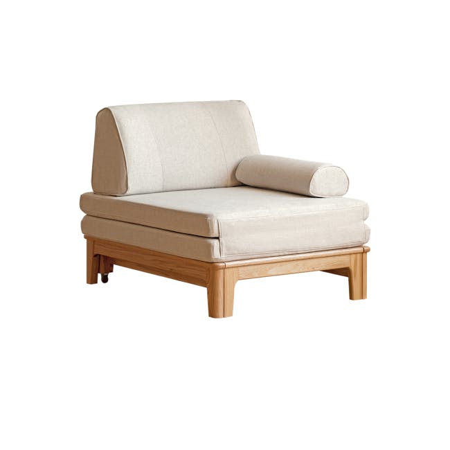 Zara Sofa Bed - Gravel White - 1 - Modern minimalist sofa, light beige upholstery, wooden frame, elegant design, comfortable