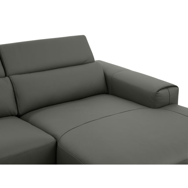 Miller L-Shaped Sofa with Adjustable Headrest - Fossil Grey (Genuine Leather) - 9