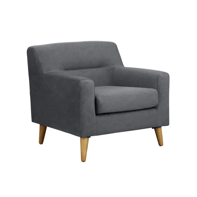 Damien 2 Seater Sofa with Damien Armchair - Dark Grey (Scratch Resistant Fabric) - 12 - Grey upholstered armchair, wooden