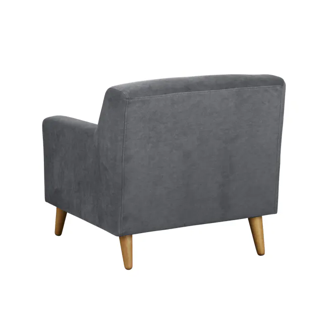 Damien 2 Seater Sofa with Damien Armchair - Dark Grey (Scratch Resistant Fabric) - 14 - Grey upholstered armchair, wooden