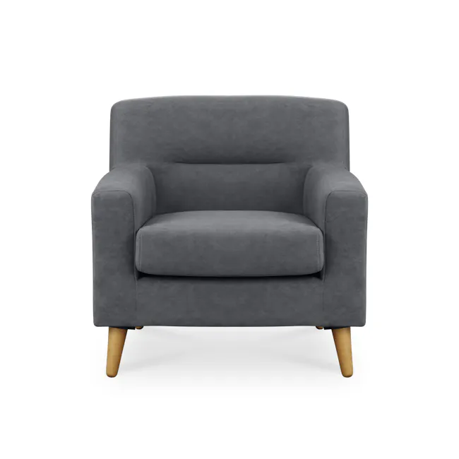 Damien 2 Seater Sofa with Damien Armchair - Dark Grey (Scratch Resistant Fabric) - 16 - Grey upholstered armchair, modern