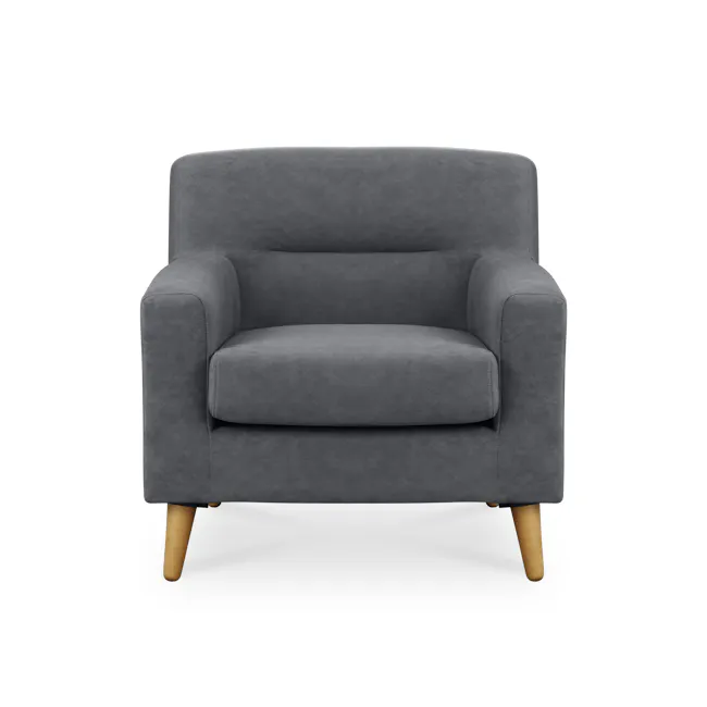 Damien 2 Seater Sofa with Damien Armchair - Dark Grey (Scratch Resistant Fabric) - 16 - Grey upholstered armchair, modern