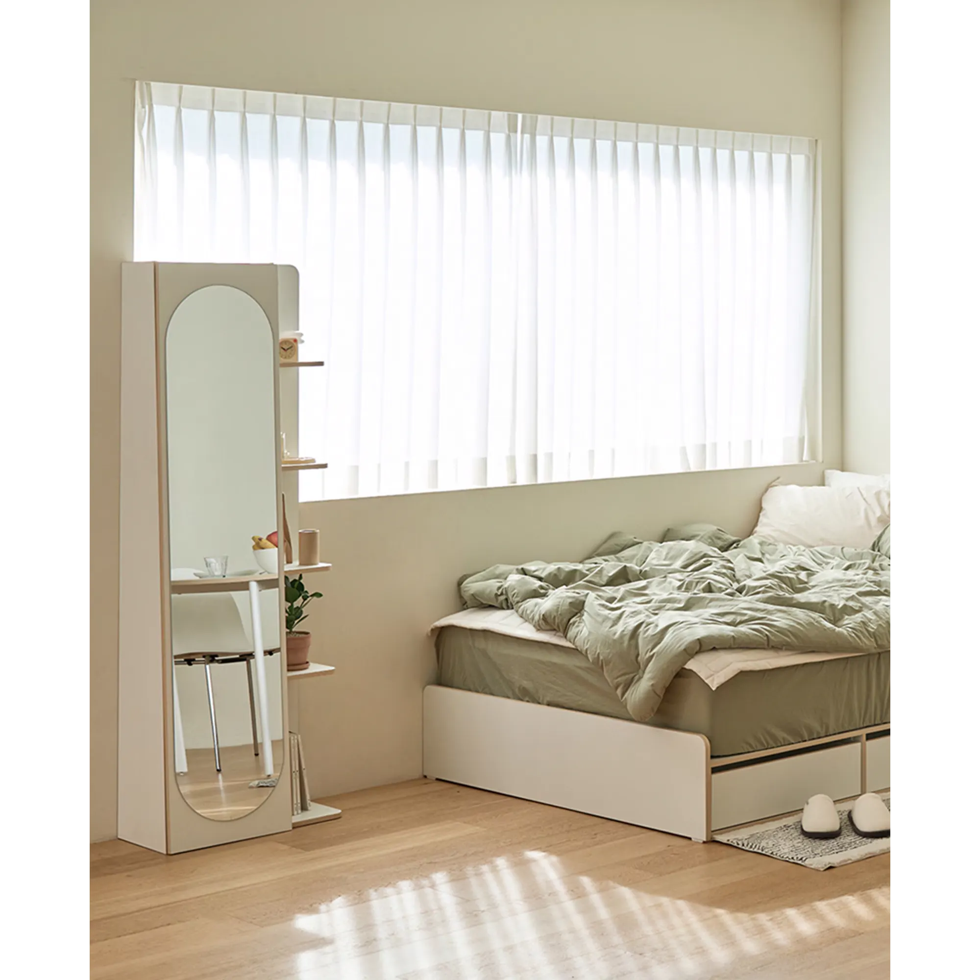 (As-is) Kira Standing Floor Mirror with Storage (2 Sizes) - Charcoal - 60 cm - 9
