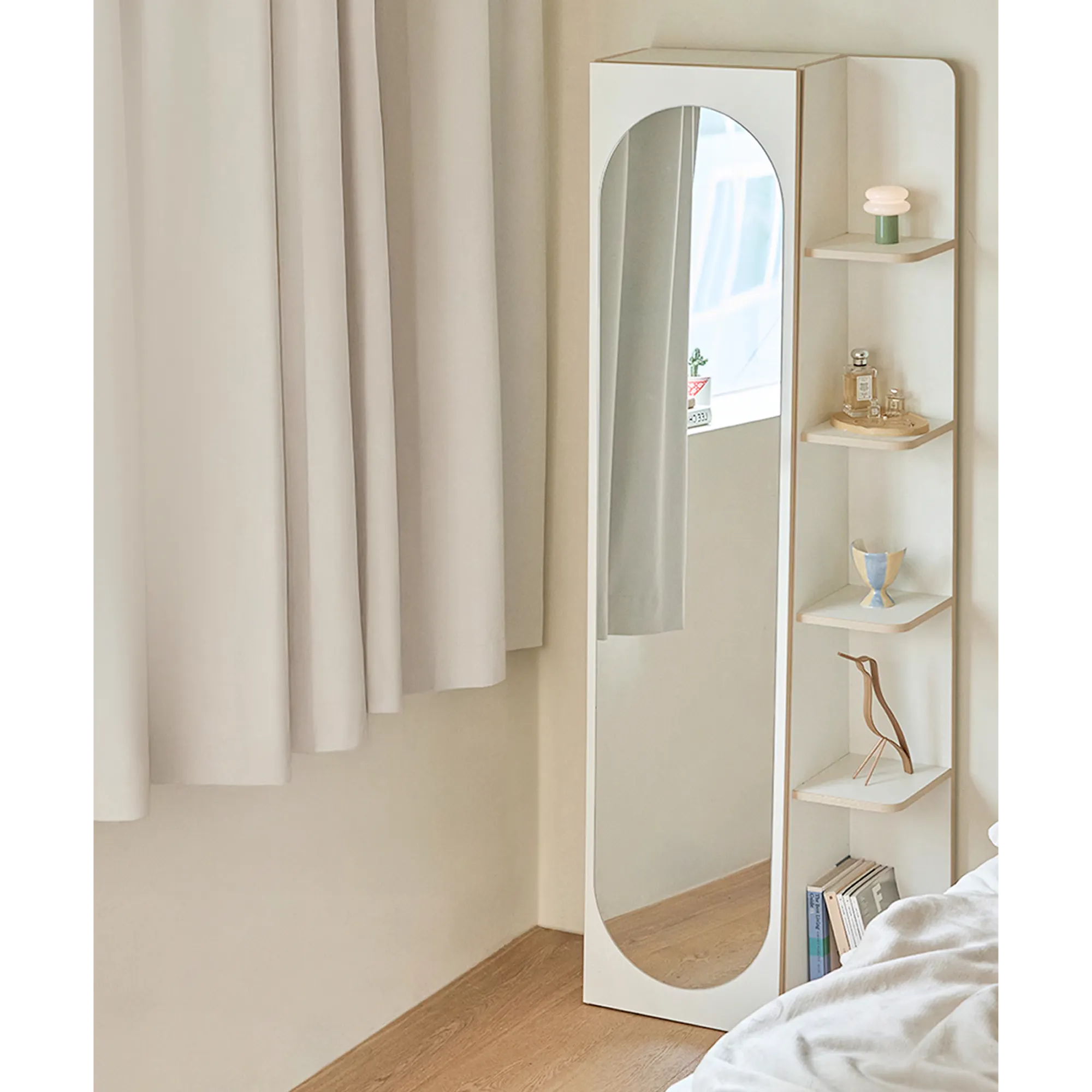 (As-is) Kira Standing Floor Mirror with Storage (2 Sizes) - Charcoal - 60 cm - 10