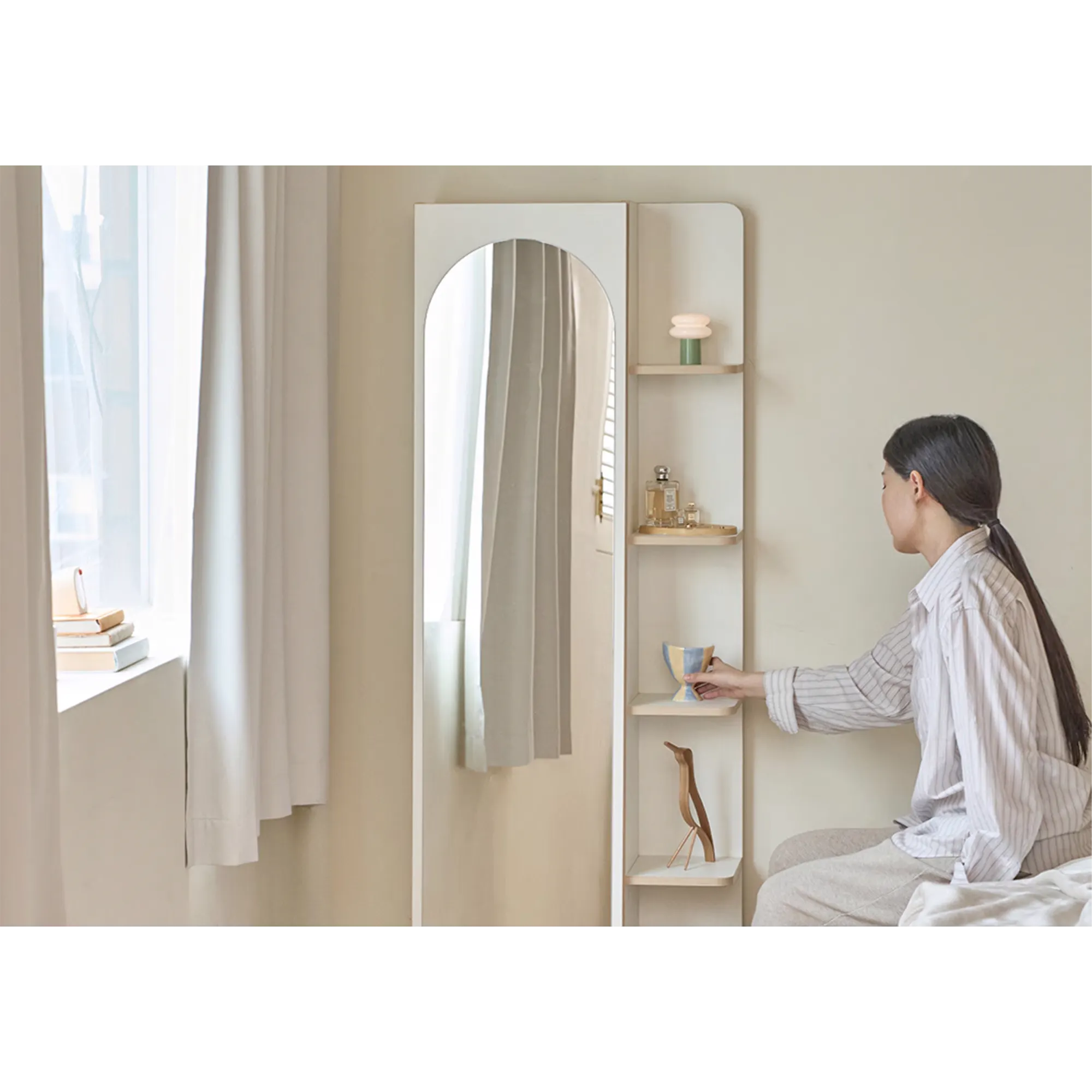 (As-is) Kira Standing Floor Mirror with Storage (2 Sizes) - Charcoal - 60 cm - 15