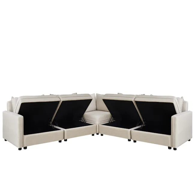 Cameron Right Storage Arm Unit - Sand (Fabric) - 17 - Modern sectional sofa, minimalist design, light beige upholstery