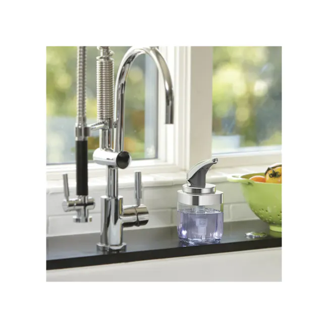 simplehuman 15oz Push Pump - 5 - Modern kitchen faucet, chrome faucet handle, sleek design, contemporary sink, black and