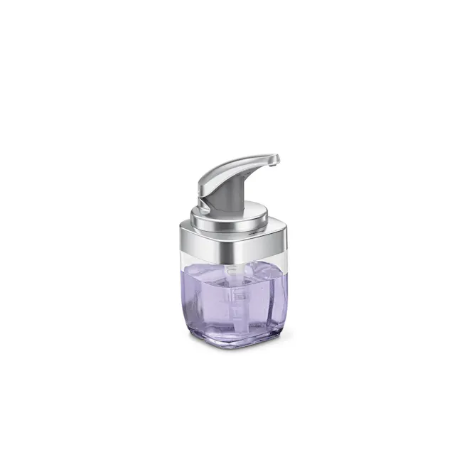 simplehuman 15oz Push Pump - 3 - silver faucet, transparent bottle, purple liquid, modern design, sleek container, liquid