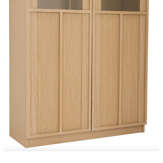Fujiko Glass Display Bookshelf - 5 - Light wood cabinet with vertical panels, minimalist design, natural finish, horizontal
