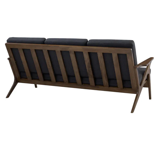 Aston 3 Seater Sofa - Seal - 2 - Wooden bench, dark gray cushions, slatted design, modern style, minimalist furniture, cozy