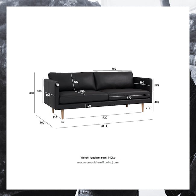 Raptor 3 Seater Sofa - Dark Brown (Premium Aniline Leather) - 7